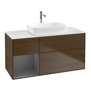 V&B Finion Meuble sous lavabo 120 cm, éclairage mural, laqué, noyer veneer