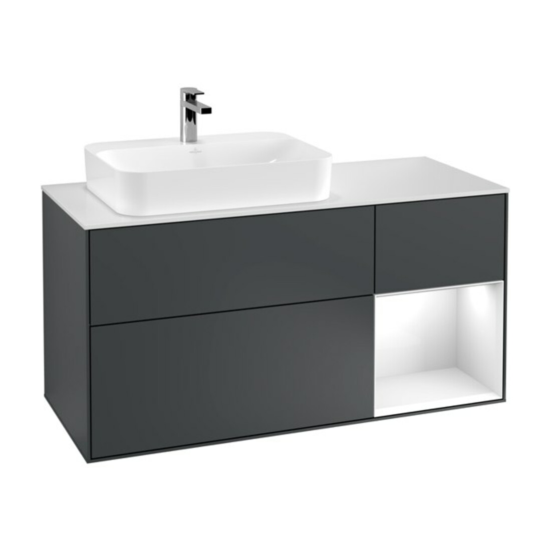 V&B Finion Meuble Sous-Lavabo 120 cm, Éclairage Mural, Pl w m, Rg r g w La, md bl. m Lac