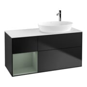 V&B Finion Meuble sous lavabo 120 cm, éclairage mural, placage blanc mat, réglette olivier mat laqué, bleu mat laqué
