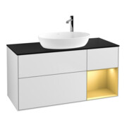 V&B Finion Meuble sous lavabo 120 cm, éclairage mural, placage bois, laqué blanc