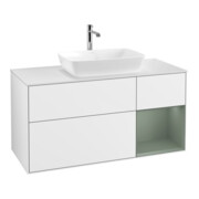 V&B Finion Meuble sous-lavabo 120 cm, éclairage mural, placage bois, laqué blanc brillant