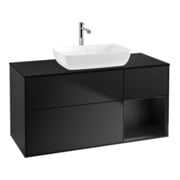 V&B Finion Meuble sous lavabo 120 cm, éclairage mural, placage bois, laqué bleu