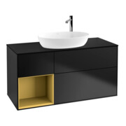 V&B Finion Meuble sous lavabo 120 cm, éclairage mural, placage bois, laqué or, bleu laqué-1