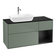 V&B Finion Meuble sous lavabo 120 cm, éclairage mural, placage bois m, laque bleue m, huile m, laque