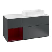 V&B Finion Meuble sous lavabo 120 cm, éclairage mural, placage bois, tiroir gauche, bleu mat laqué