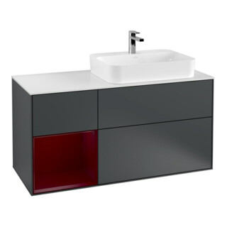 V&B Finion Meuble sous lavabo 120 cm, éclairage mural, placage bois, tiroir gauche, miroir avec éclairage LED