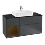 V&B Finion Meuble sous lavabo 120 cm, éclairage mural, placage noyer, mat blanc lacqué-1