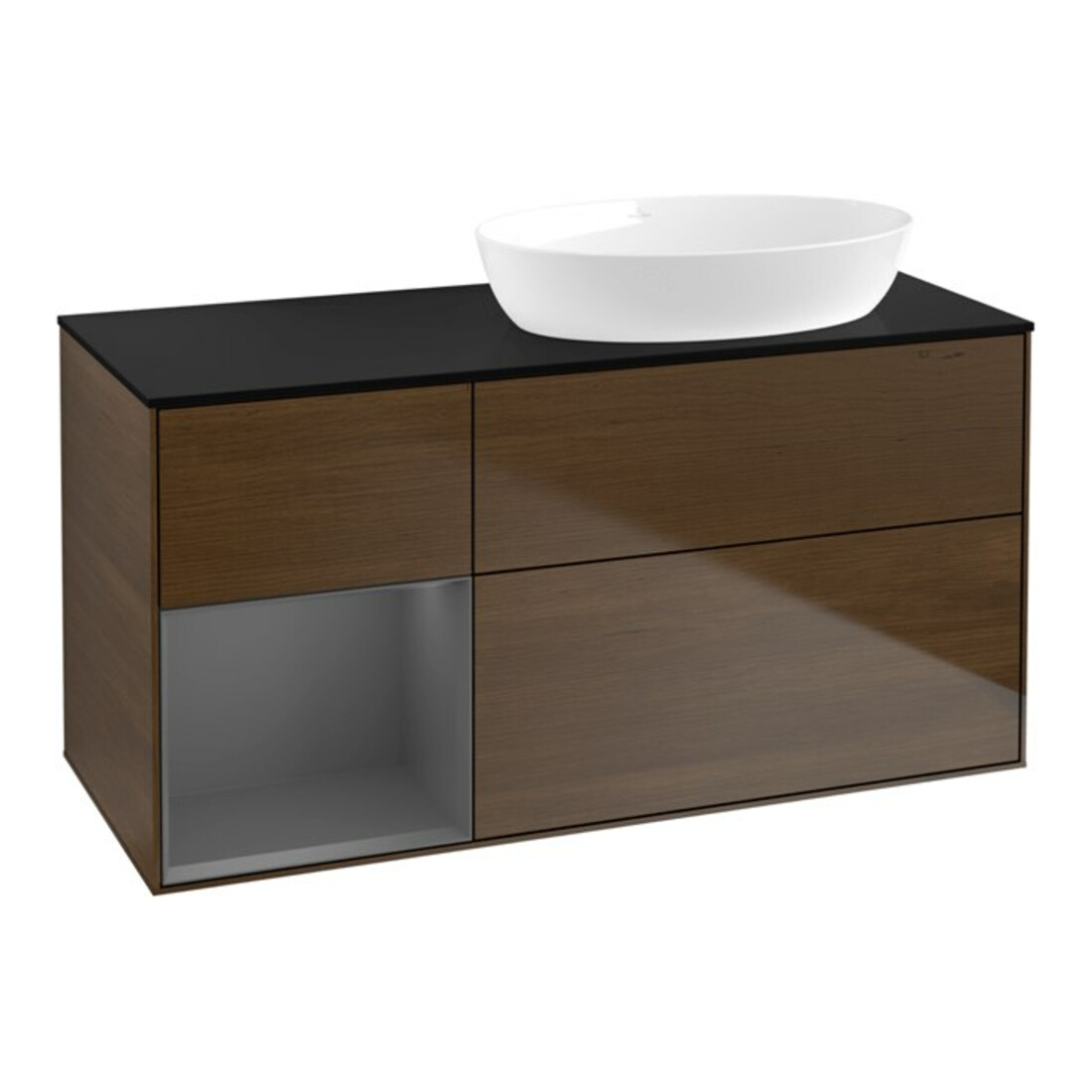 V&B Finion Meuble sous-lavabo 120 cm, éclairage mural, placage noyer veinée