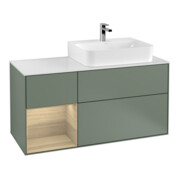 V&B Finion Meuble sous lavabo 120 cm, éclairage mural, placard gauche, laqué huilé