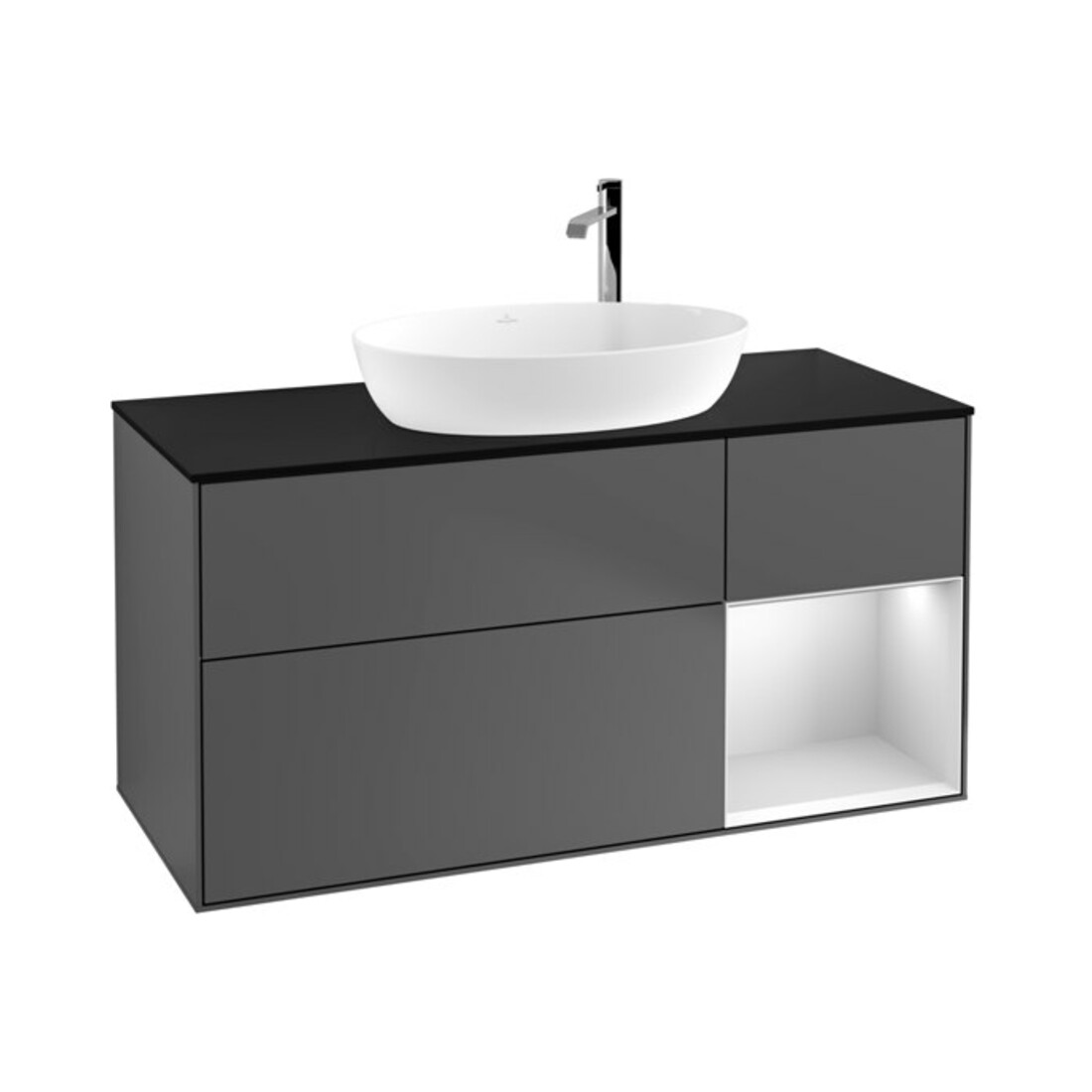 V&B Finion Meuble sous lavabo 120 cm, Pl b m, Éclairage mural, Anthracite m Lac, Reg wh. m