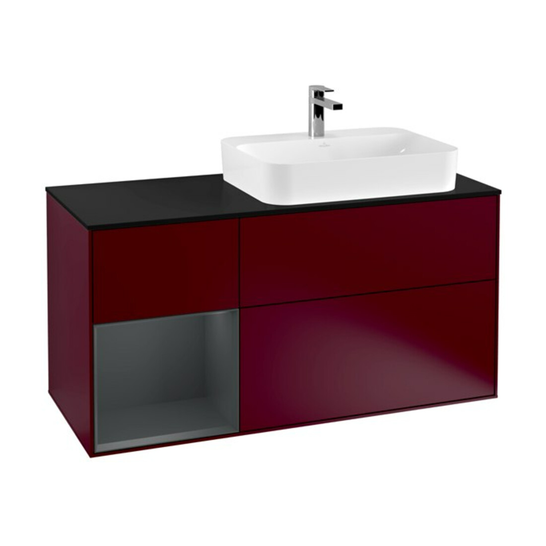 V&B Finion Meuble sous lavabo 120 cm, Pl b m, Éclairage mural, Rg gauche md bl. m Lac, Peo m