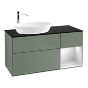 V&B Finion Meuble sous lavabo 120 cm, Pl b m, Étagère blanche laquée, Oli. laquée