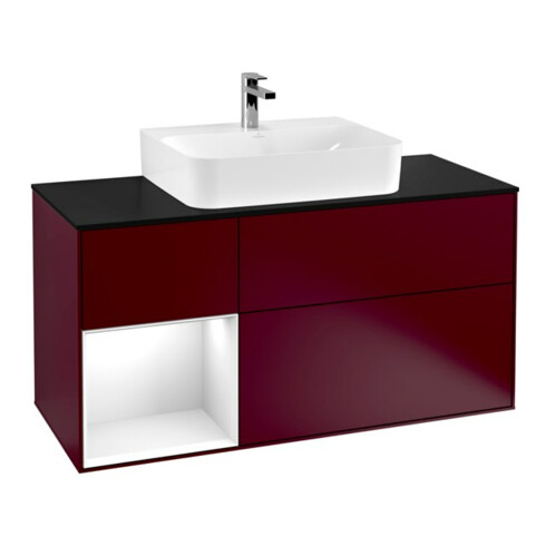 V&B Finion Meuble sous lavabo 120 cm, Pl b m, Étagère gauche, blanc brillant, Peo m