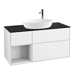 V&B Finion Meuble sous lavabo 120 cm, Pl b m, Rg g blanc lacqué brillant