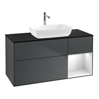 V&B Finion Meuble sous lavabo 120 cm, Pl b m, Rg w m Lac, Éclairage mural, md bl. m Lac