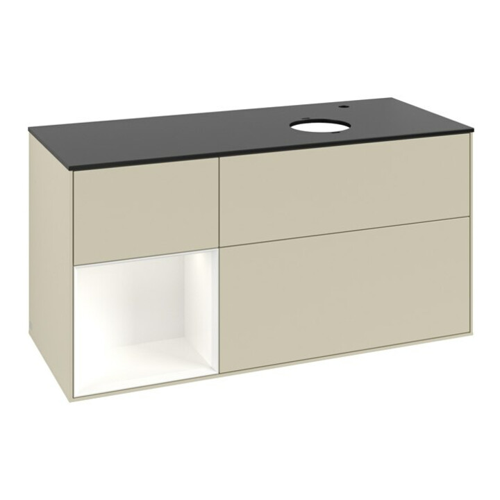 V&B Finion Meuble sous lavabo 120 cm, Pl blanc mat, Arrière blanc mat laqué, côtés gris mat laqué