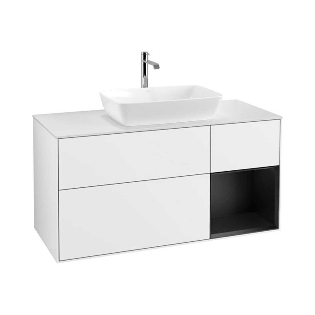 V&B Finion Meuble sous lavabo 120 cm, Pl blanc mat, Arrière bleu mat Lac, face blanc brillant Lac