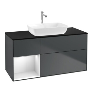 V&B Finion Meuble sous lavabo 120 cm, Pl blanc mat, Rg blanc mat laqué, md bleu mat laqué