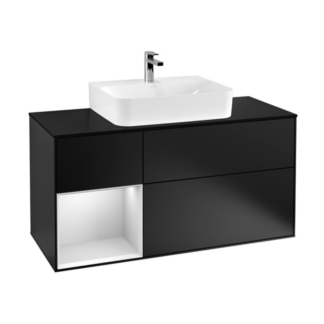 V&B Finion Meuble sous lavabo 120 cm, Pl blanc mat, Rg gauche blanc mat laqué, bleu mat laqué
