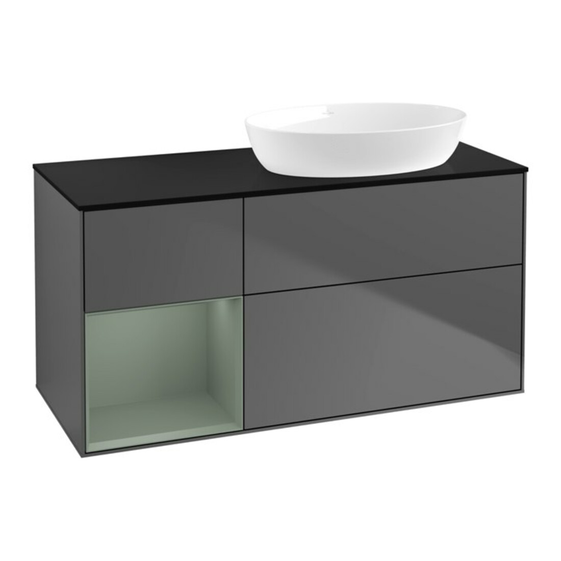 V&B Finion meuble sous-lavabo 120 cm, Pl blanc mat, Rg Olivier mat Lac, Anthracite mat