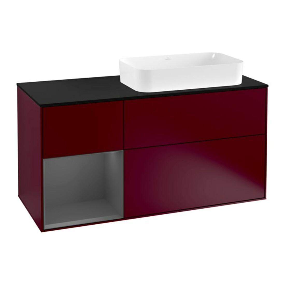 V&B Finion Meuble sous lavabo 120 cm, Pl blanc mat, Tiroir gauche anthracite mat, Poignée métal