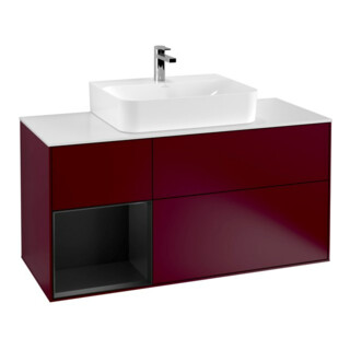 V&B Finion Meuble sous lavabo 120 cm, Pl blanc mat, Tiroir gauche, Bleu mat Lac, Poignée m