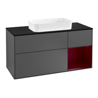 V&B Finion Meuble sous lavabo 120 cm, Pl bleu m, Étagère droite Peo, Anthracite m