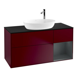 V&B Finion Meuble sous lavabo 120 cm, Pl bleu m, Étagère md m laquée, Peo m