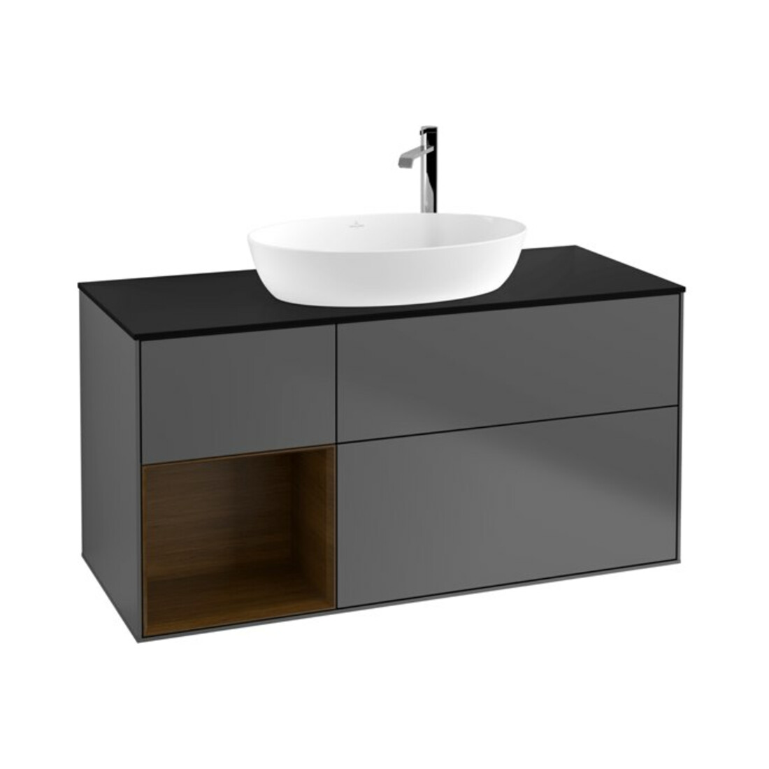 V&B Finion Meuble sous lavabo 120 cm, Pl bleu m, Étagère noyer, Anthracite m