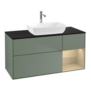 V&B Finion Meuble sous lavabo 120 cm, Pl bleu m, Étagère Oa ven, Oli. m Lac