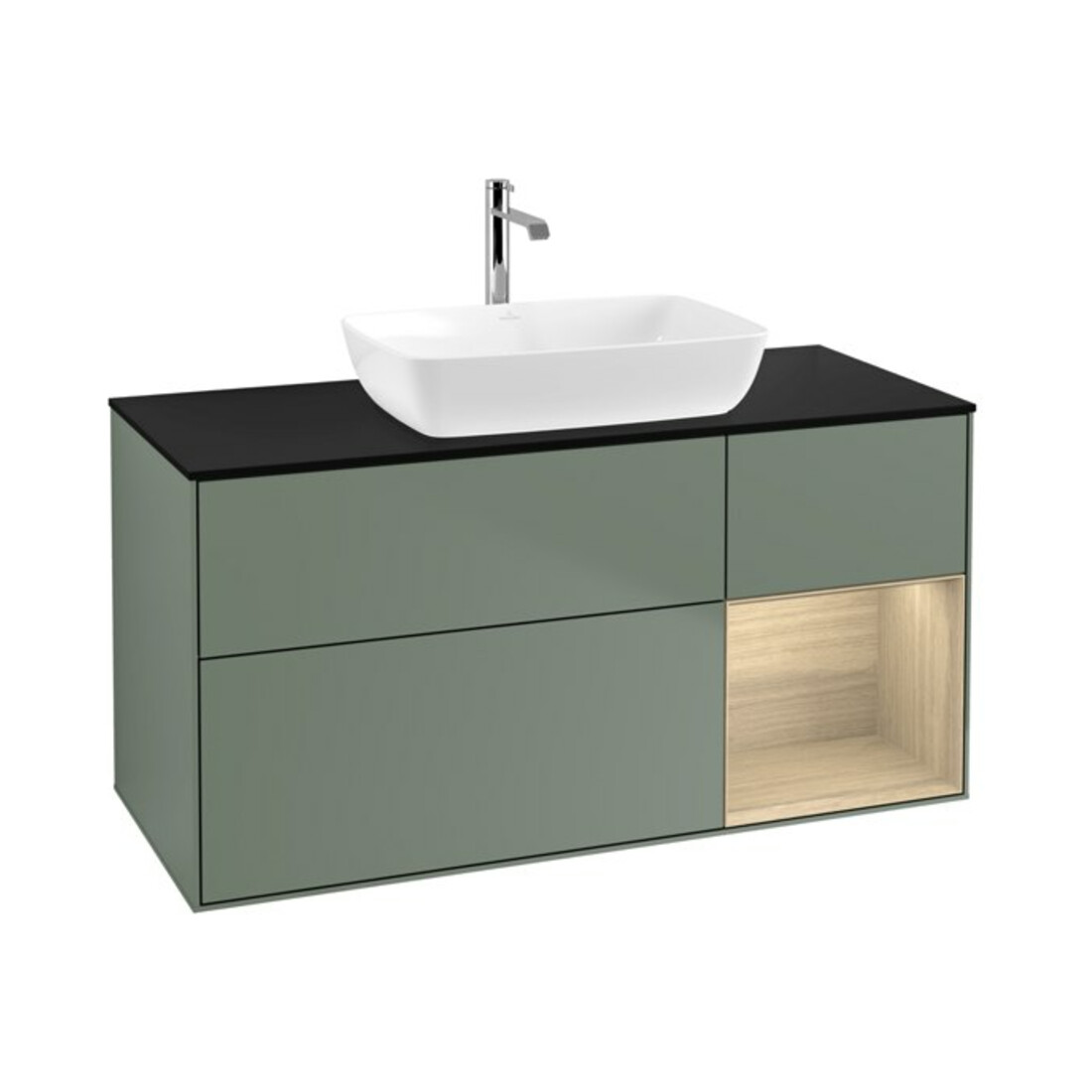 V&B Finion Meuble sous lavabo 120 cm, Pl bleu m, Étagère Oa ven, Oli. m Lac