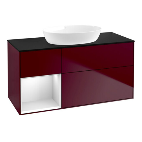 V&B Finion Meuble sous lavabo 120 cm, Pl bleu mat, Étagère blanc mat, Poignée métal