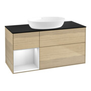 V&B Finion Meuble sous lavabo 120 cm, Pl bleu mat, Étagère blanche avec laque, Oa ven