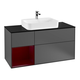 V&B Finion Meuble sous lavabo 120 cm, Pl bleu mat, étagère gauche Peo, anthracite mat