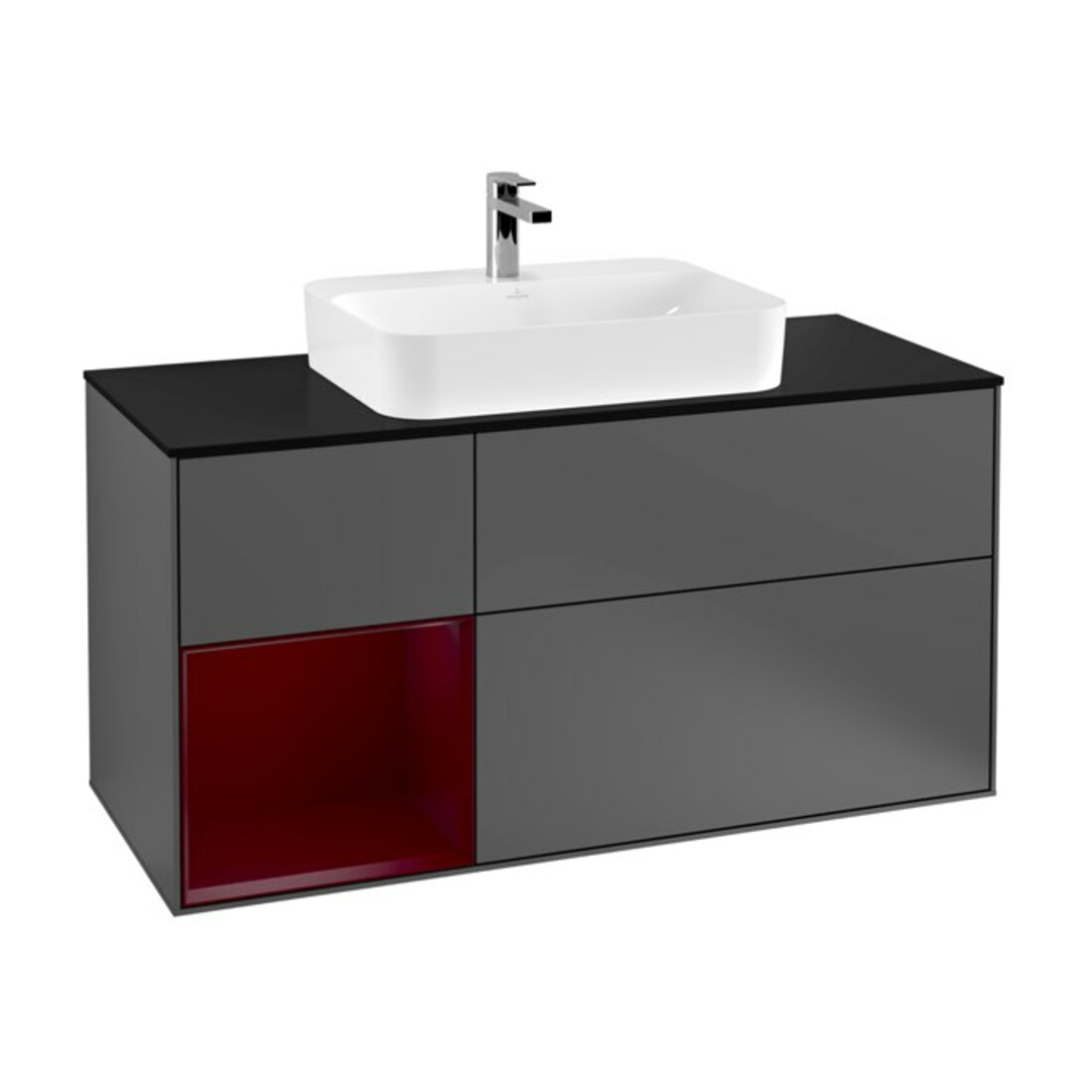 V&B Finion Meuble sous lavabo 120 cm, Pl bleu mat, étagère gauche Peo, anthracite mat