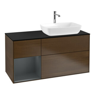 V&B Finion Meuble sous lavabo 120 cm, Pl bleu mat, étagère médium laqué, noyer veinée