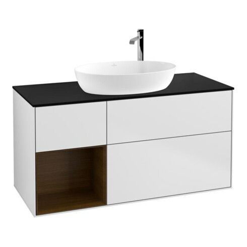 V&B Finion Meuble sous lavabo 120 cm, Pl bleu mat, étagère noyer, blanc mat laqué