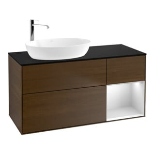 V&B Finion Meuble sous-lavabo 120 cm, Pl bleu mat, Ray blanc mat Lac, noyer ven