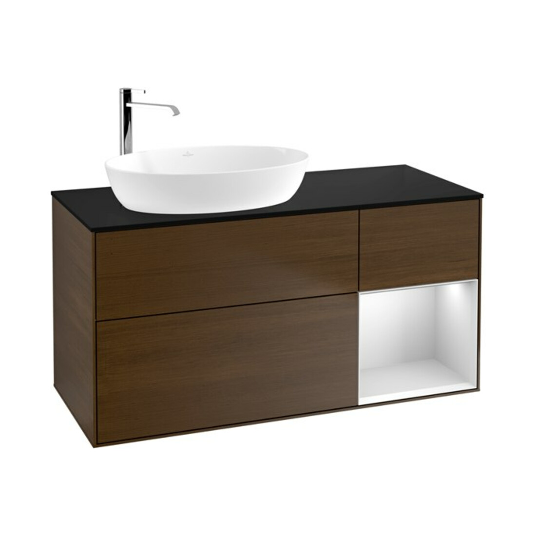 V&B Finion Meuble sous-lavabo 120 cm, Pl bleu mat, Ray blanc mat Lac, noyer ven