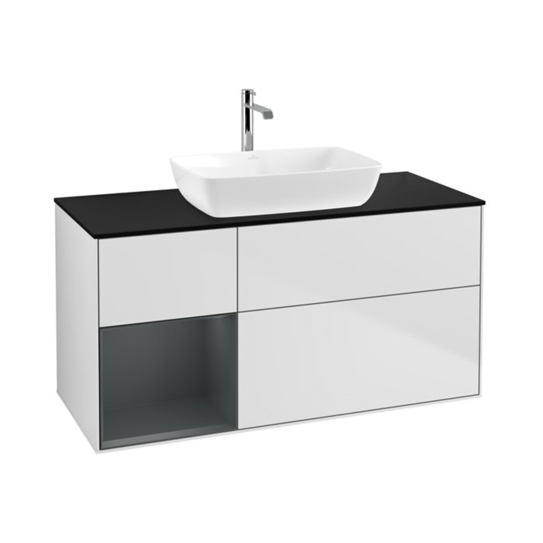 V&B Finion Meuble sous lavabo 120 cm, Pl bleu mat, Reg md mat laqué, blanc mat laqué