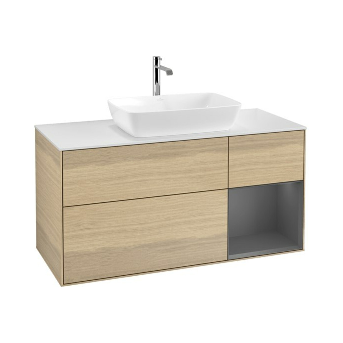 V&B Finion Meuble sous lavabo 120 cm, Pl w m, Éclairage mural, Anthracite m Lac, Oa ven