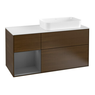 V&B Finion Meuble sous lavabo 120 cm, Pl w m, Éclairage mural, Anthracite m, ven en bois