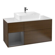 V&B Finion Meuble sous-lavabo 120 cm, Pl w m, Éclairage mural, Anthracite, porte gauche, veinage bois