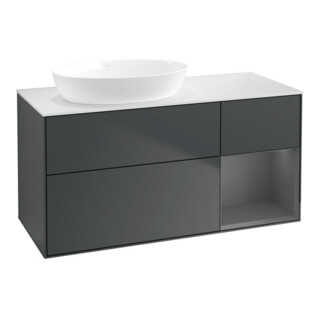 V&B Finion Meuble sous lavabo 120 cm, Pl w m, Rg A m Lac, éclairage mural, md bl. m Lac