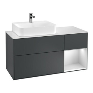 V&B Finion Meuble sous lavabo 120 cm, Pl w m, Rg l w m La, avec éclairage mural, md bl. m Lac