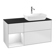 V&B Finion Meuble sous lavabo 120 cm, placage blanc mat, laqué brillant blanc, laqué blanc
