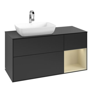 V&B Finion Meuble sous lavabo 120 cm, placage blanc mat, rainure gris mat laqué, blanc mat laqué