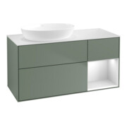 V&B Finion Meuble sous lavabo 120 cm, placage blanc mat, rangement blanc mat laqué, olivier mat laqué