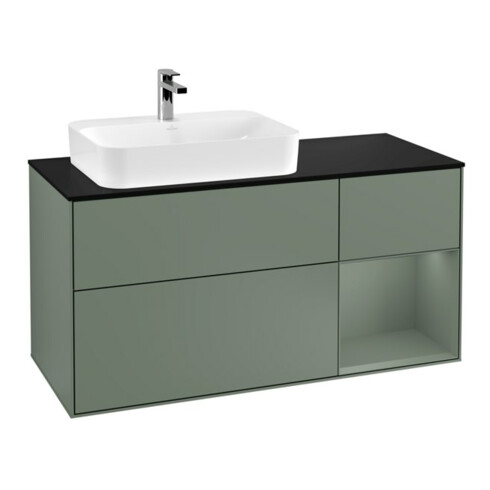 V&B Finion Meuble sous lavabo 120 cm, placage blanc mat, rouge olivier mat laqué