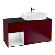 V&B Finion Meuble sous lavabo 120 cm, placage bleu, étagère gauche, blanc laqué, poignée métal-1